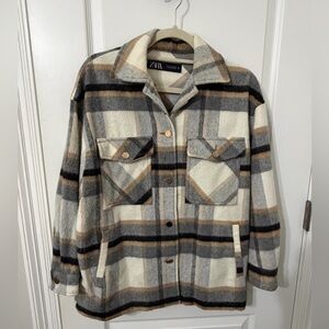 ZARA Plaid Jacket Neutral Tones Size S